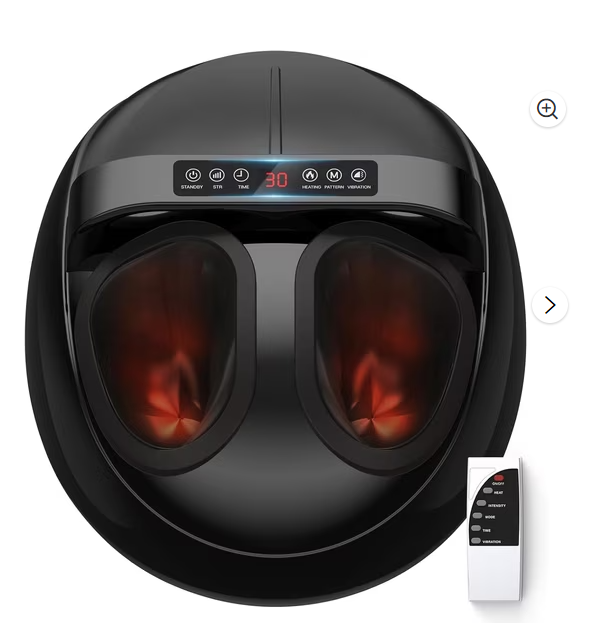 Jiorrts Foot Massager with Heat, 5 Modes & 9-Level Intensity & 3-Speed Vibration, Shiatsu Kneading & Rolling Compression, with Remote & Portable Handle, Fits Up to Men's Size 13, Gift for Women Men