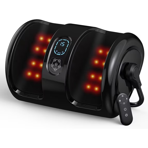 Jiorrts Shiatsu Foot and Calf Massager with Heat – 3 Vibration Speeds and 3 Modes, 3D Deep Kneading & Rolling, Electric Foot Massager with Remote, Machine-Washable Cover