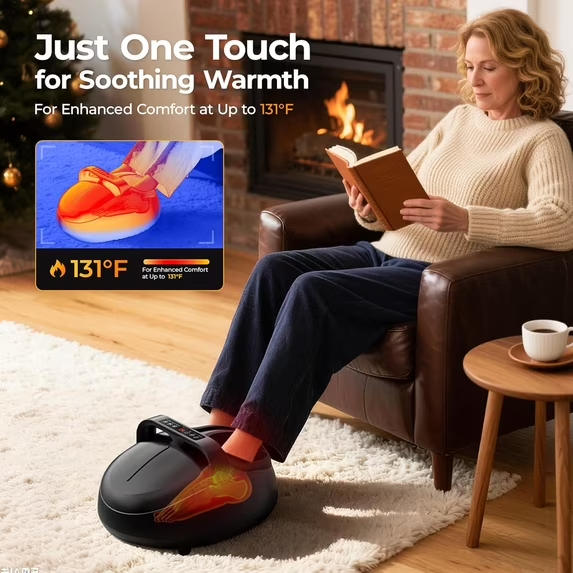 Jiorrts Foot Massager with Heat, 5 Modes & 9-Level Intensity & 3-Speed Vibration, Shiatsu Kneading & Rolling Compression, with Remote & Portable Handle, Fits Up to Men's Size 13, Gift for Women Men