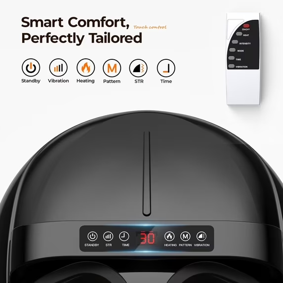 Jiorrts Foot Massager with Heat, 5 Modes & 9-Level Intensity & 3-Speed Vibration, Shiatsu Kneading & Rolling Compression, with Remote & Portable Handle, Fits Up to Men's Size 13, Gift for Women Men