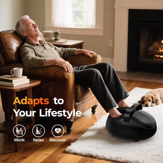 Jiorrts Foot Massager with Heat, 5 Modes & 9-Level Intensity & 3-Speed Vibration, Shiatsu Kneading & Rolling Compression, with Remote & Portable Handle, Fits Up to Men's Size 13, Gift for Women Men