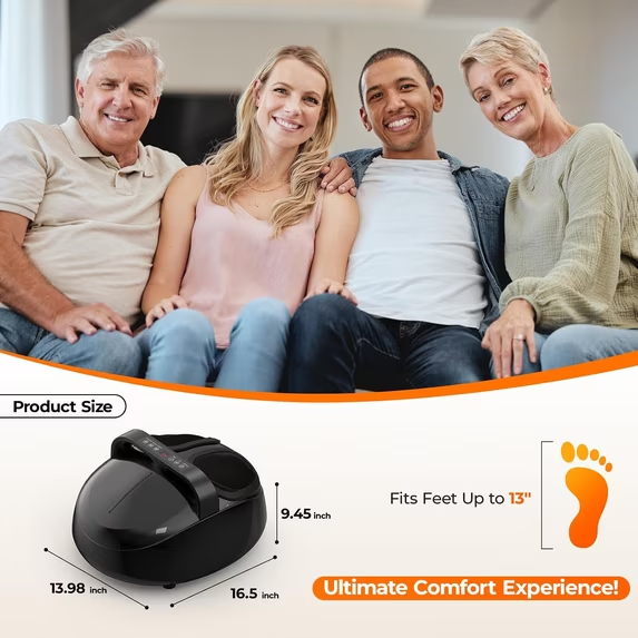 Jiorrts Foot Massager with Heat, 5 Modes & 9-Level Intensity & 3-Speed Vibration, Shiatsu Kneading & Rolling Compression, with Remote & Portable Handle, Fits Up to Men's Size 13, Gift for Women Men