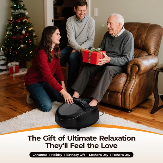 Jiorrts Foot Massager with Heat, 5 Modes & 9-Level Intensity & 3-Speed Vibration, Shiatsu Kneading & Rolling Compression, with Remote & Portable Handle, Fits Up to Men's Size 13, Gift for Women Men