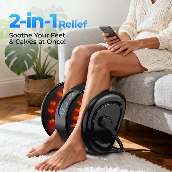 Jiorrts Shiatsu Foot and Calf Massager with Heat – 3 Vibration Speeds and 3 Modes, 3D Deep Kneading & Rolling, Electric Foot Massager with Remote, Machine-Washable Cover