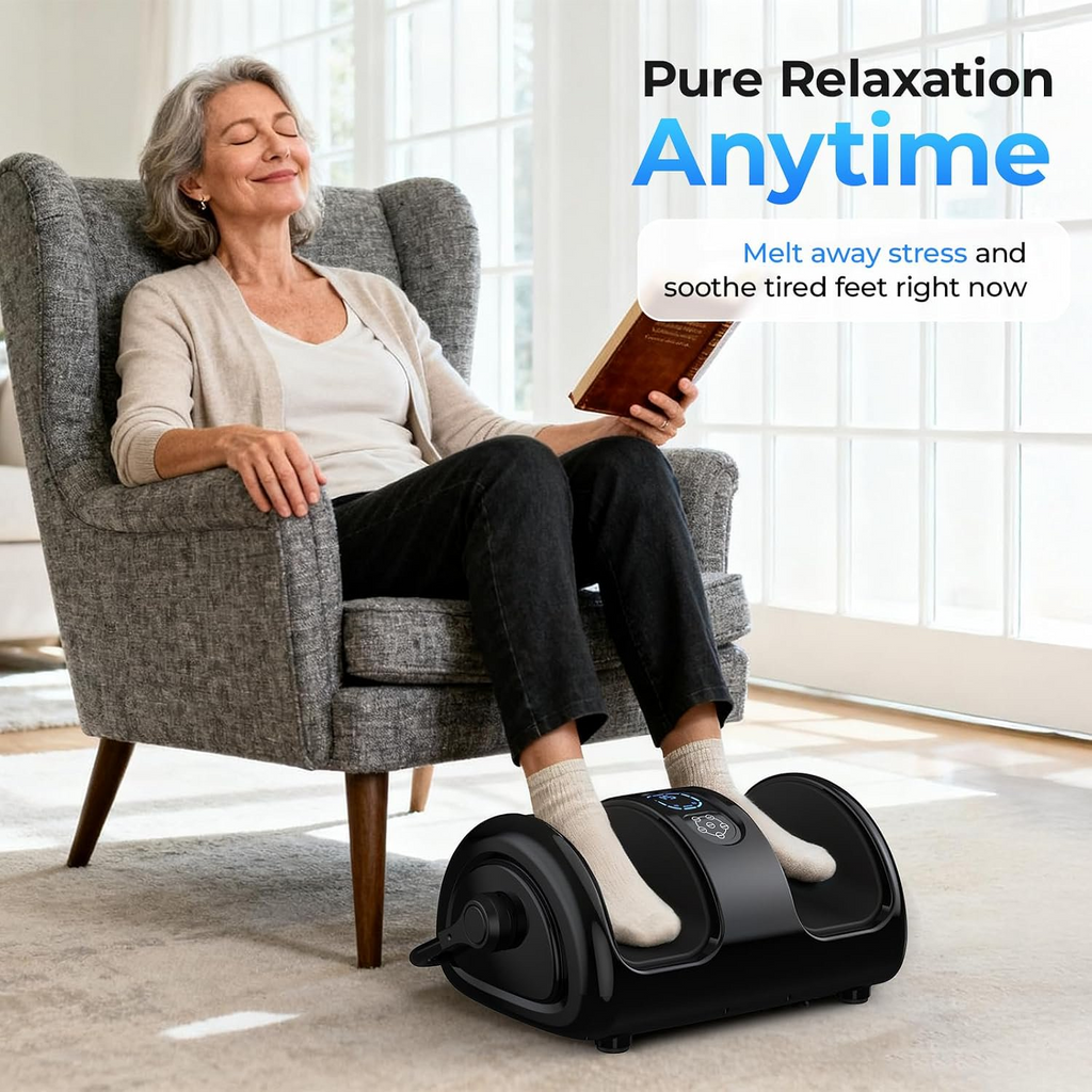 Jiorrts Shiatsu Foot and Calf Massager with Heat – 3 Vibration Speeds and 3 Modes, 3D Deep Kneading & Rolling, Electric Foot Massager with Remote, Machine-Washable Cover