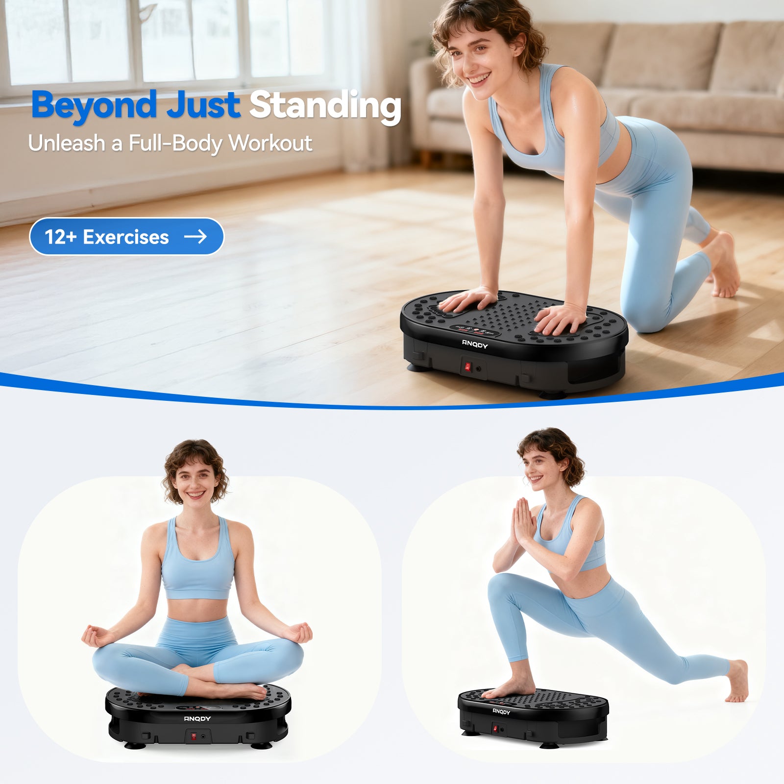 Anqdy Vibration Plate Exercise Machine for Home Fitness & Whole Body Workout, 350 Lbs Capacity with 2 Loops & Remote Control