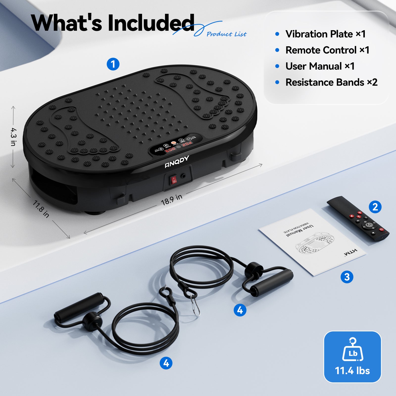 Anqdy Vibration Plate Exercise Machine for Home Fitness & Whole Body Workout, 350 Lbs Capacity with 2 Loops & Remote Control