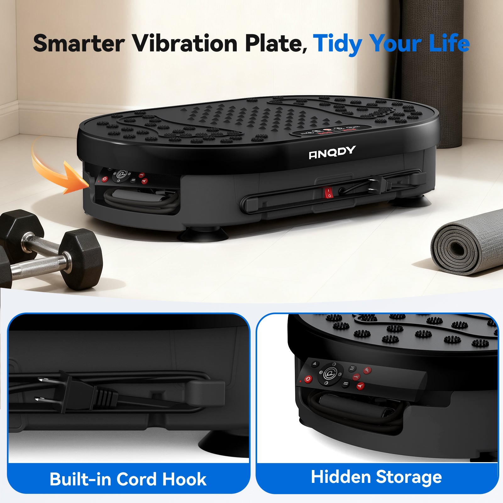 Anqdy Vibration Plate Exercise Machine for Home Fitness & Whole Body Workout, 350 Lbs Capacity with 2 Loops & Remote Control