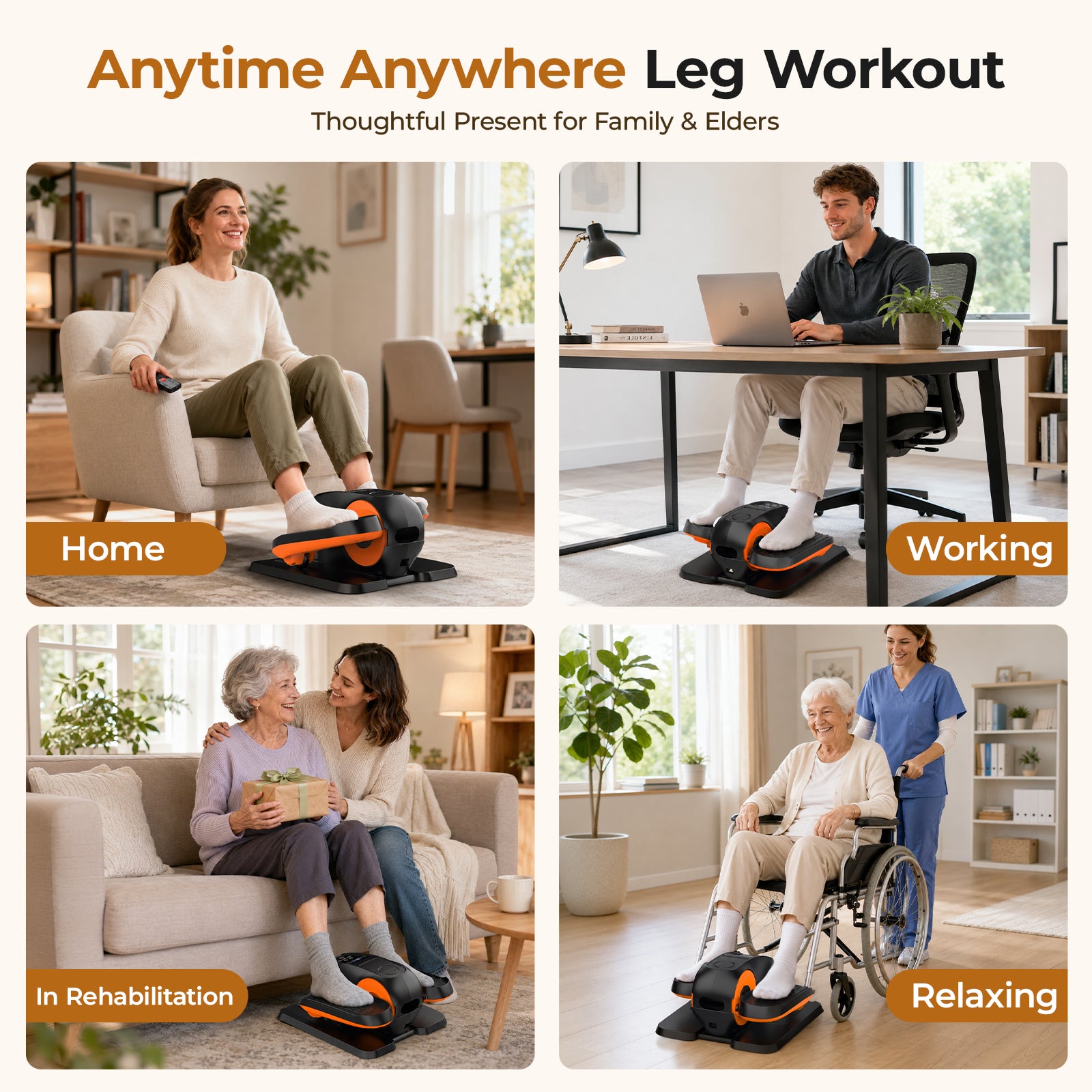 Anqdy Under Desk Elliptical Machine, Quiet Portable Elliptical Leg Exercise Machine, Seated Pedal Exerciser for Seniors, Home Office, 12 Adjustable Speeds, Romote Control Fitness Equipment