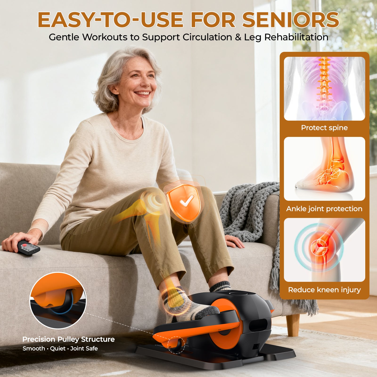 Anqdy Under Desk Elliptical Machine, Quiet Portable Elliptical Leg Exercise Machine, Seated Pedal Exerciser for Seniors, Home Office, 12 Adjustable Speeds, Romote Control Fitness Equipment